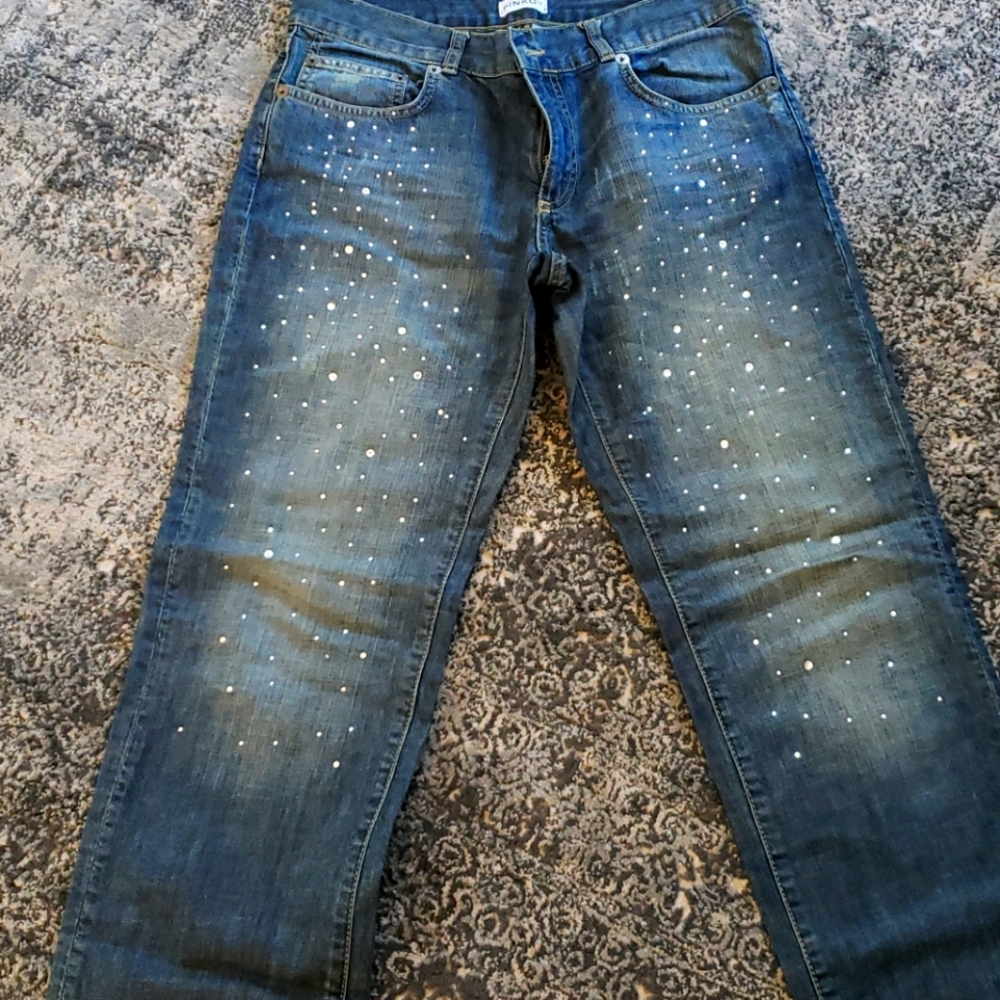 PINKO 🇮🇹Crystal embellished denims
